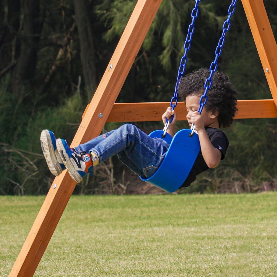 Dolphin Playground Wooden Swing Set with Glider Swing & 2 Belt Swings - Model XYZ