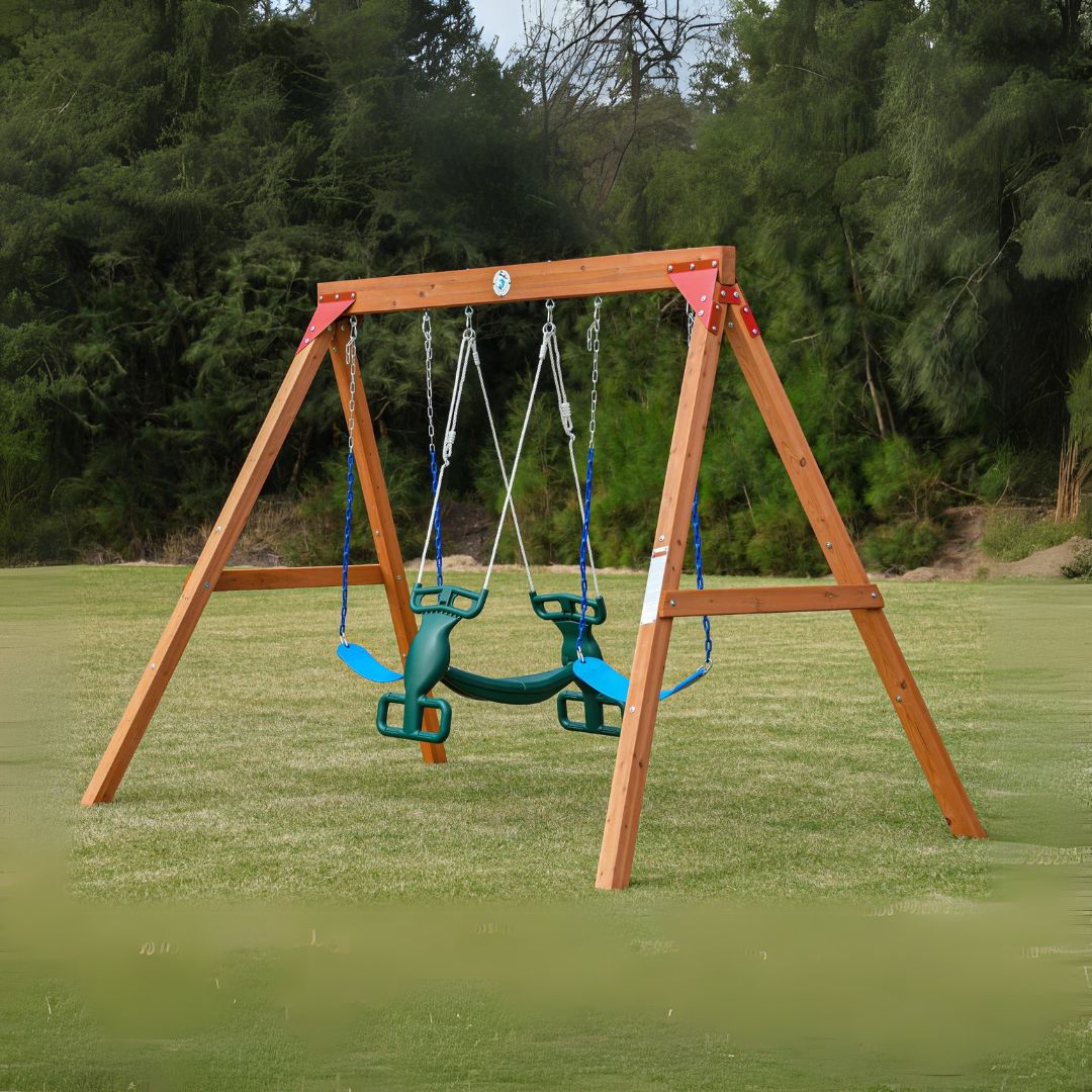 Dolphin Playground Wooden Swing Set with Glider Swing & 2 Belt Swings - Model XYZ - 0