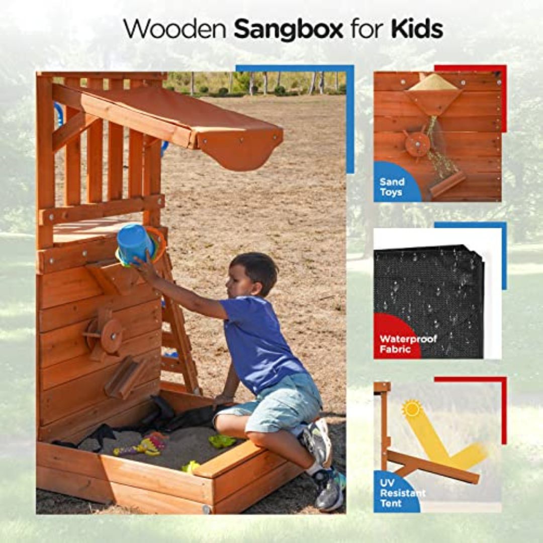 Premium Dolphin Playground Set: Wooden Outdoor Playset with Rock Climbing Wall & Swings - For Kids 3-6