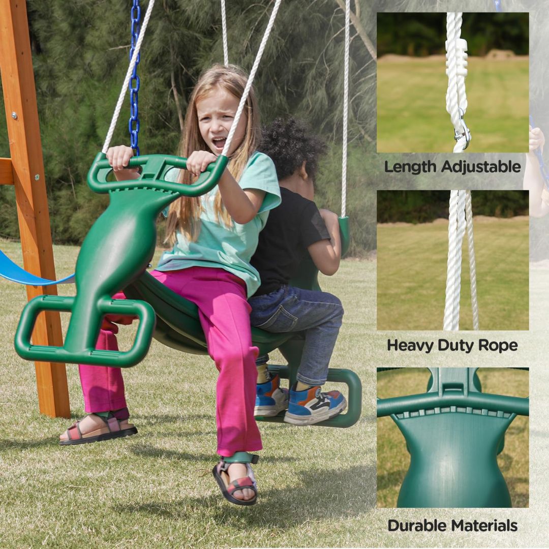 Dolphin Playground Wooden Swing Set with Glider Swing & 2 Belt Swings - Model XYZ